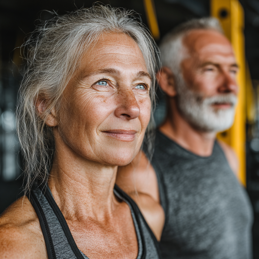Літні люди займаються йогою в парку